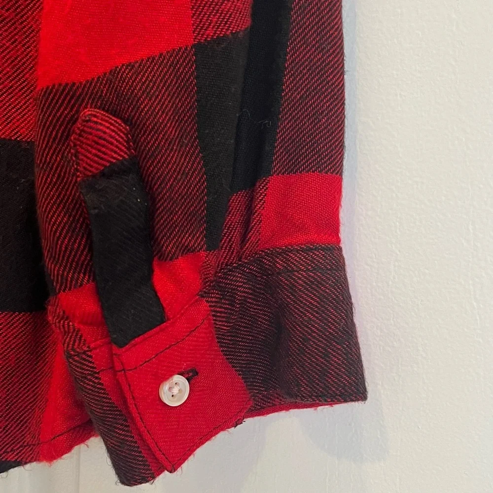 Old Navy Girls XL 14 Red Buffalo Check Plaid Button Front Shirt Long Sleeve Cozy